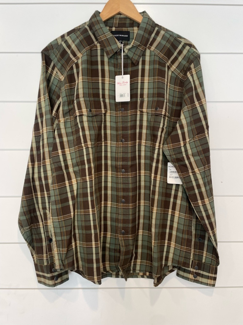 Lucky Brand Men’s Harringbone Plaid Western Work Shirt - Size L